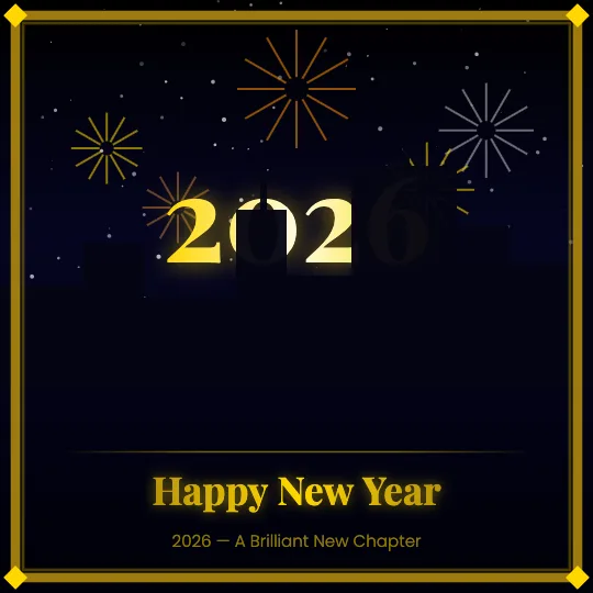Neon Burst — Happy New Year greeting card design, personalise with your name