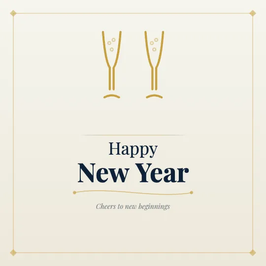✦ Champagne Paper — Happy New Year greeting card design, personalise with your name