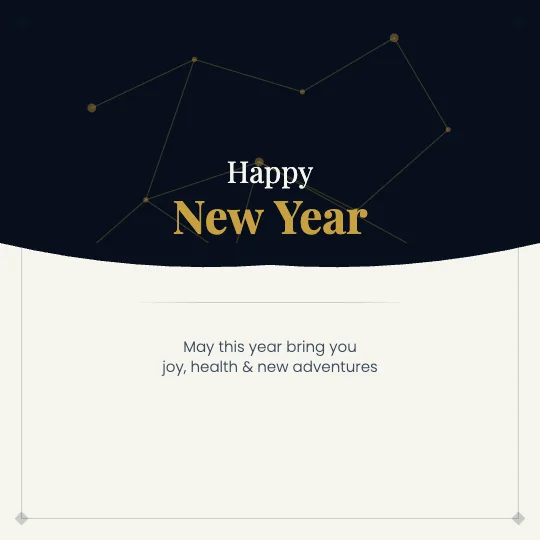 ✦ Arch & Stars — Happy New Year greeting card design, personalise with your name